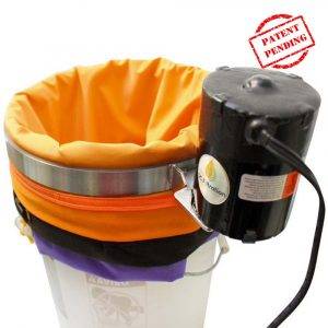 Vibrating ring for agitation of mesh sieves or screen bags installed over a bucket. by SC Filtration