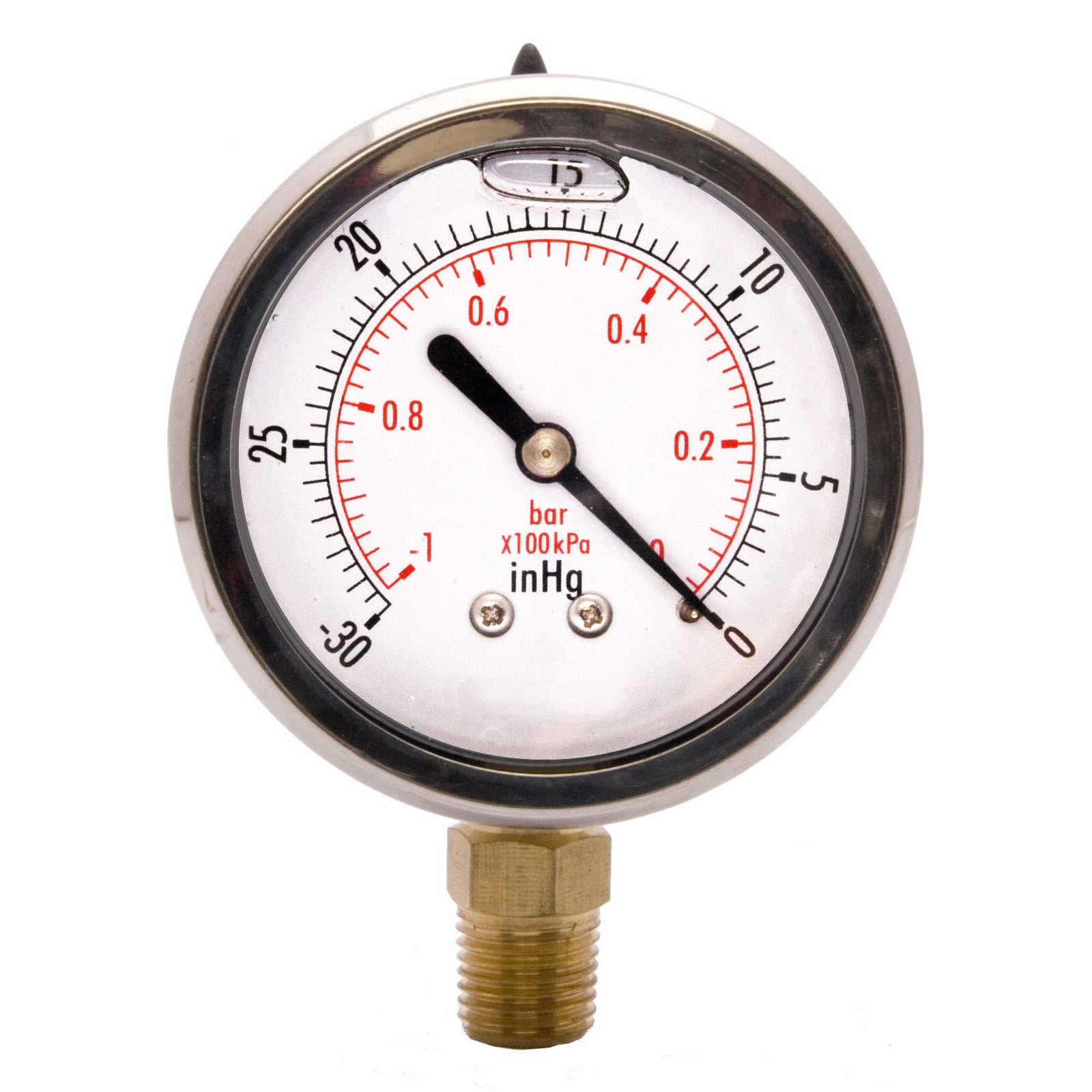 Hardware Factory Store Inc - Vacuum Pressure Gauges 0 To -30Hg - Oil Filled 2.5" Dial - 1/4" NPT