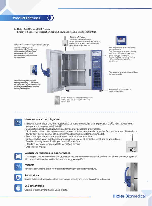 Haier UL Listed ULT Upright Ultralow -86°C Freezer 3.5Cuft / 100L - Image 7