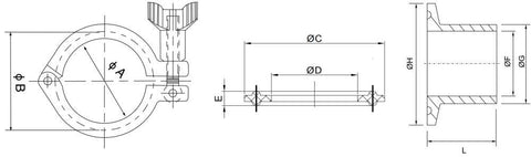 SS304 Sanitary Pipe Weld Ferrule + Tri Clamp + PTFE Gasket Set