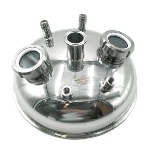 8″ Hemispherical Tri Clamp Lid with View Port, (2)1/4″ FNPT, (2)1/2″ MNPT, 1.5″TC, (2)2″ Sight glasses