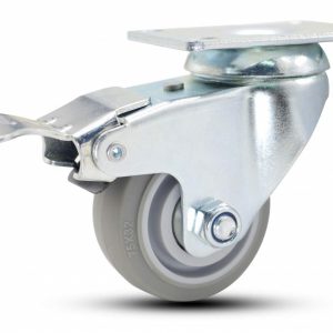 Caster 4×1-1/4 plate swivel with brake. Polypropylene hub wheel