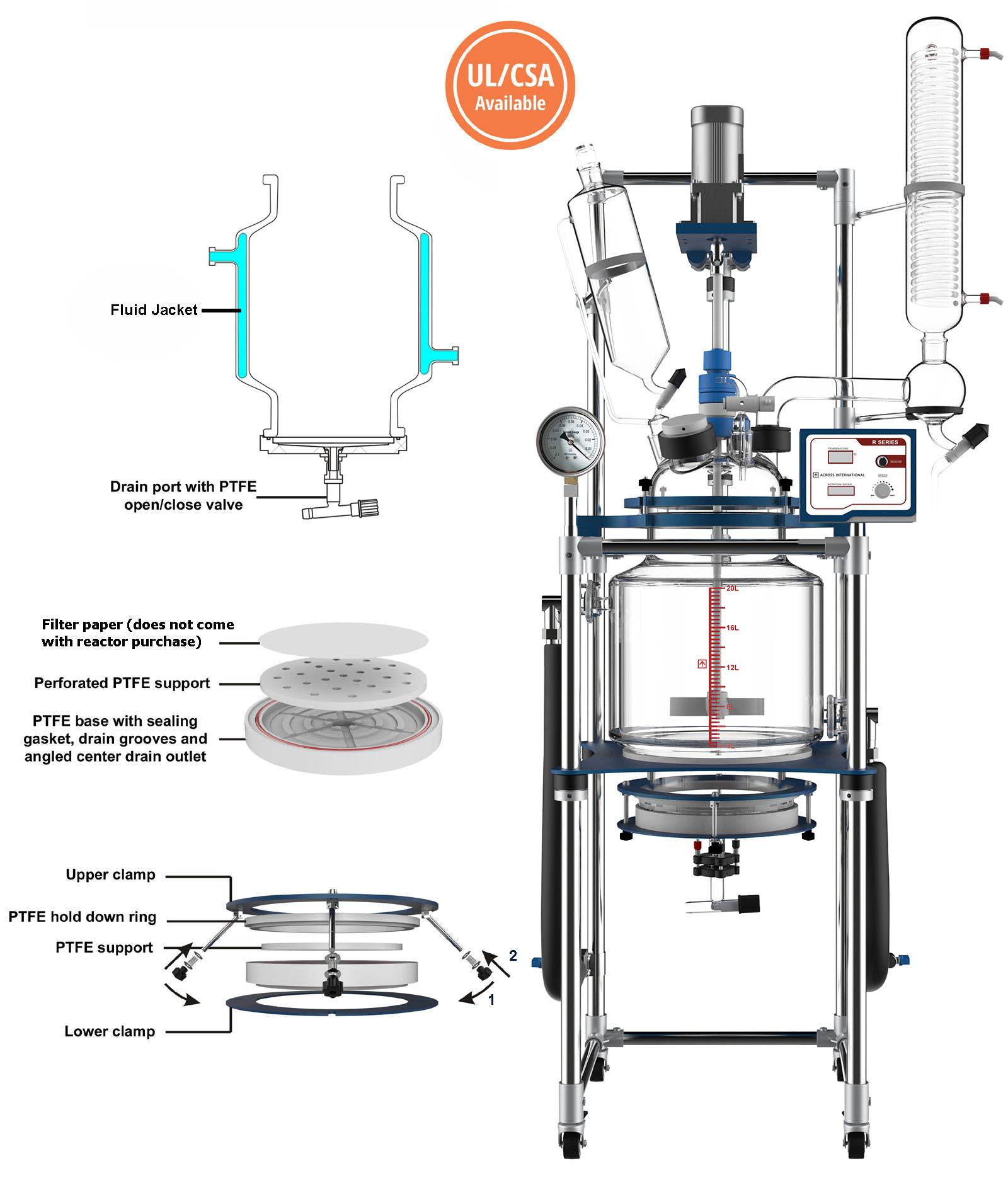 Ai 20L Single or Dual Jacketed Filter Glass Reactor - Image 2