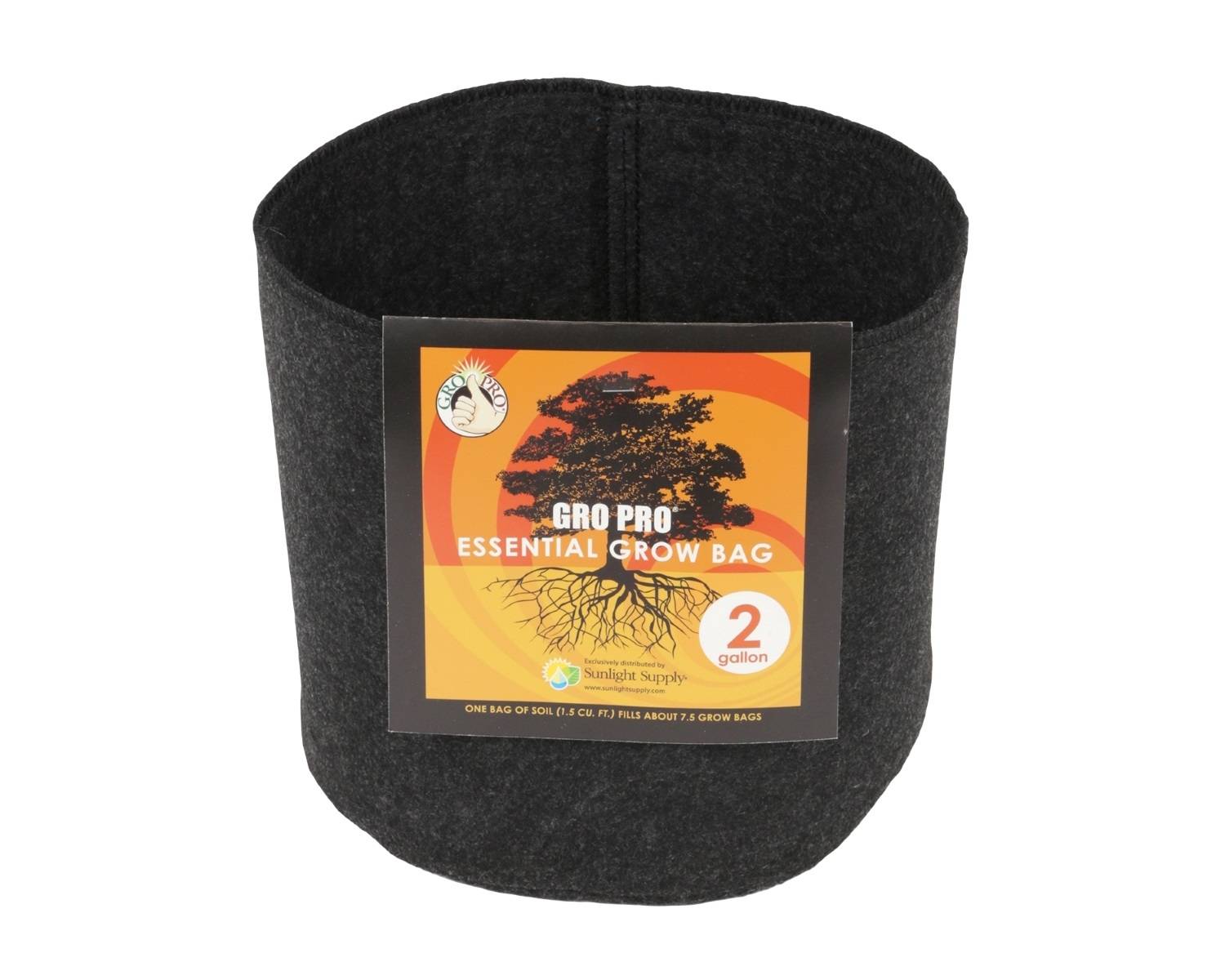Gro Pro Essential Round Fabric Pot - Black, 2 Gallon