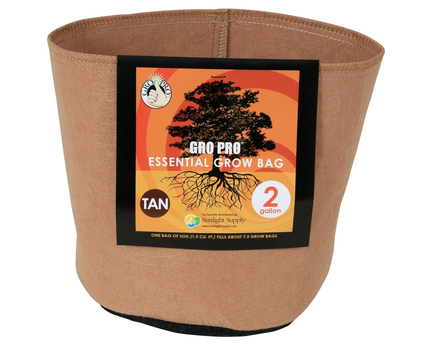 Gro Pro Essential Round Fabric Pot - Tan, 2 Gallon