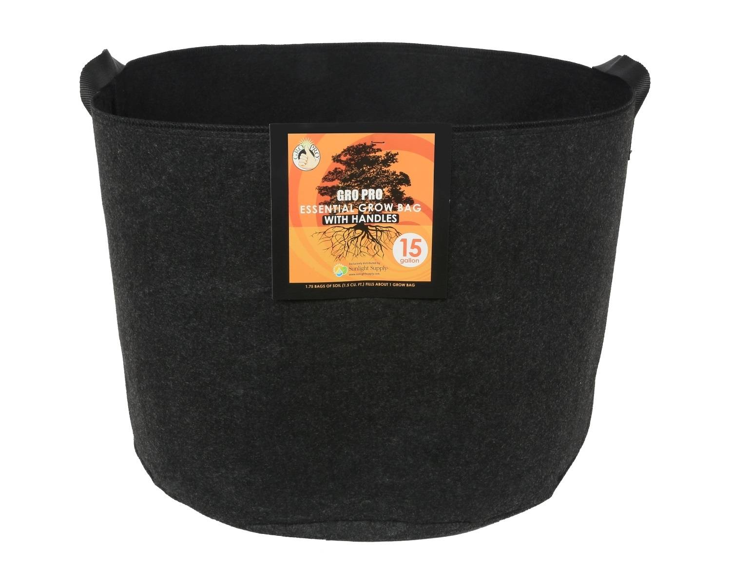 Gro Pro Essential Round Fabric Pot w/ Handles - Black, 15 Gallon
