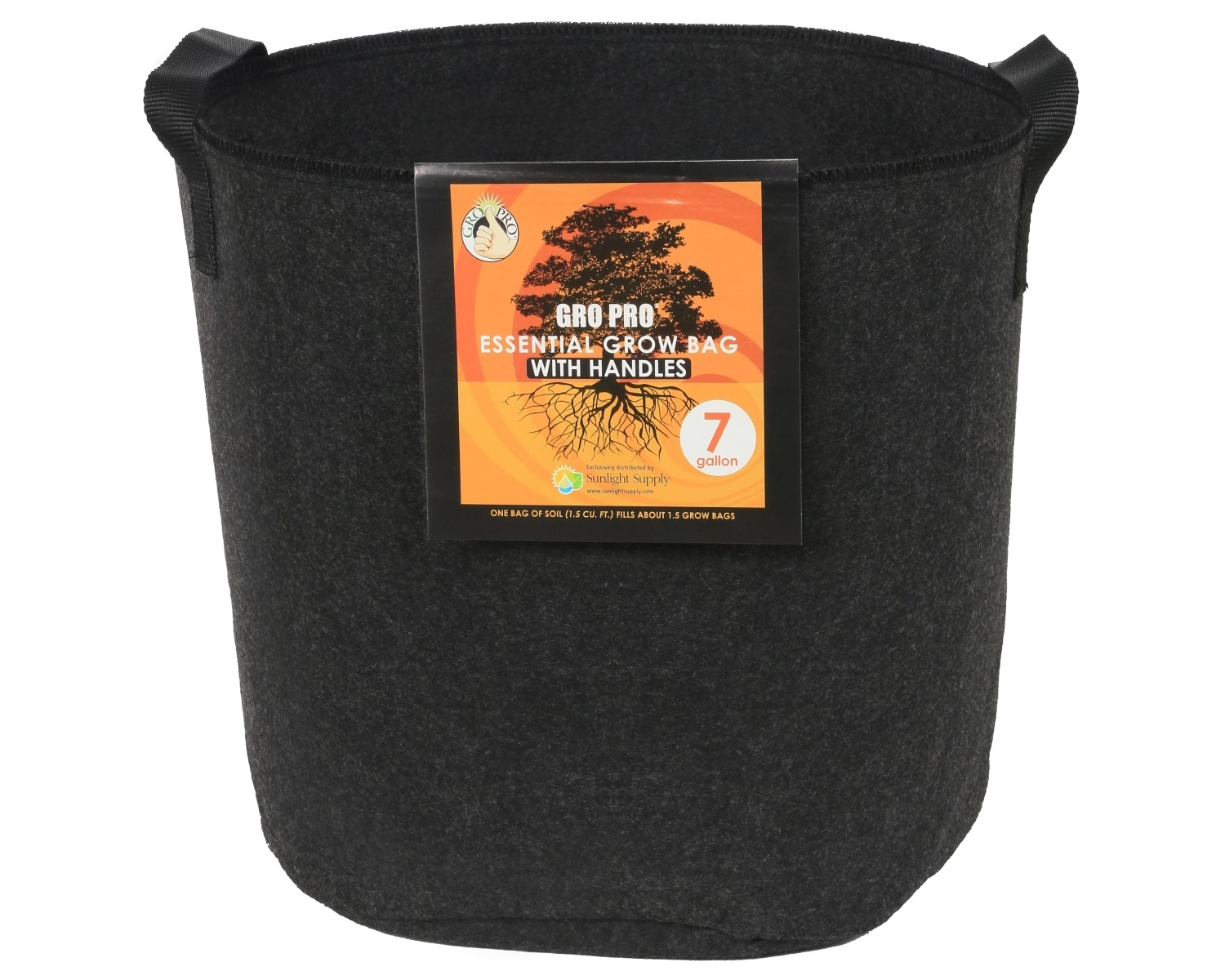 Gro Pro Essential Round Fabric Pot w/ Handles - Black, 7 Gallon