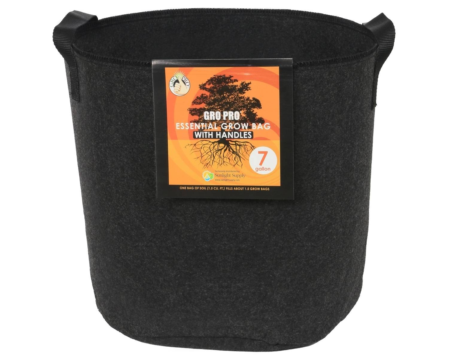 Gro Pro Essential Round Fabric Pot w/ Handles - Black, 7 Gallon (Case of 84)