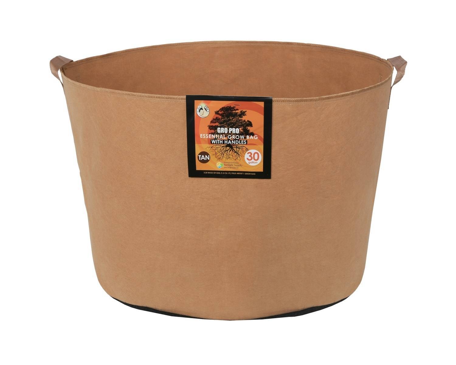 Gro Pro Essential Round Fabric Pot w/ Handles - Tan, 30 Gallon